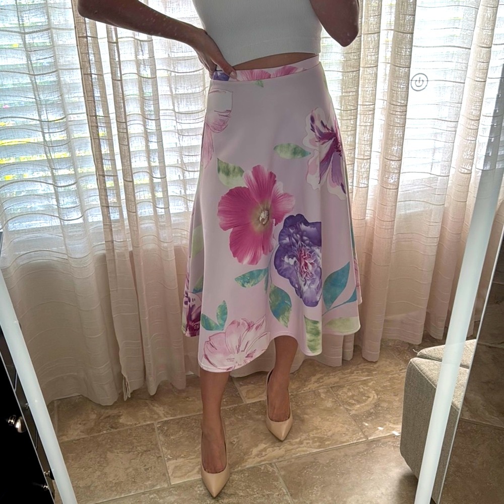 Pink Floral A-Line Skirt